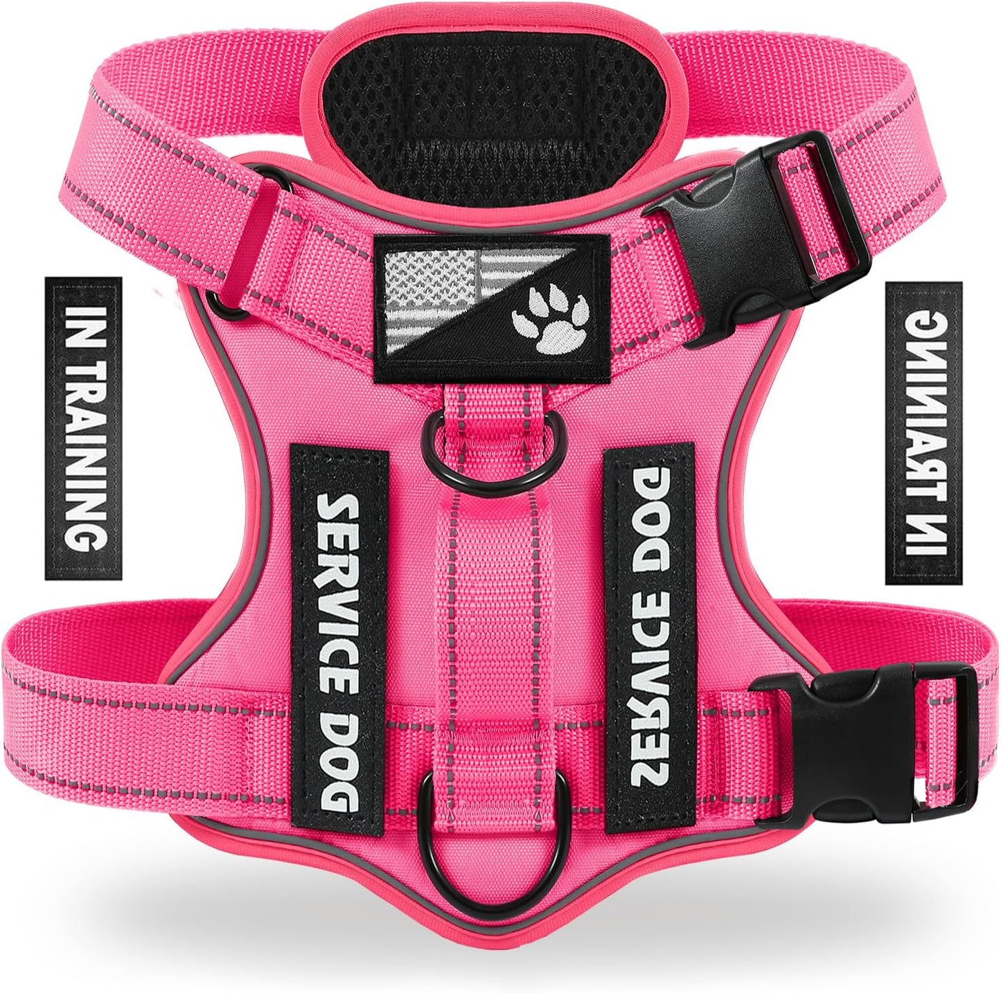 Service Dog Harness, Reflective Dog Vest Harness with 5 PCS Patches, Adjustable Soft Oxford Pet Harness, Inner Layer Mesh, Easy to Control for Dogs (All-RED, Small (Pack of 1)) - Image 9