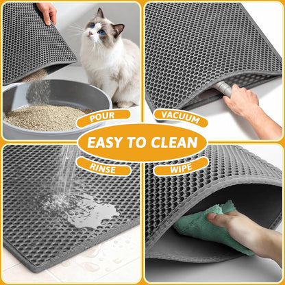 Pieviev urine proof pet mat being rinsed clean with water.