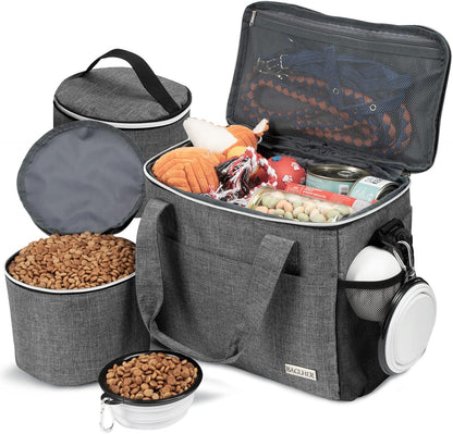 BAGLHER Dog Travel Bag for Supplies - Double-Layer Airline Approved Weekend Pet Travel Organizer Set for Dog and Cat Tote with 2 Pet Food Containers and 2 Collapsible Silicone Bowls Green - Image 12
