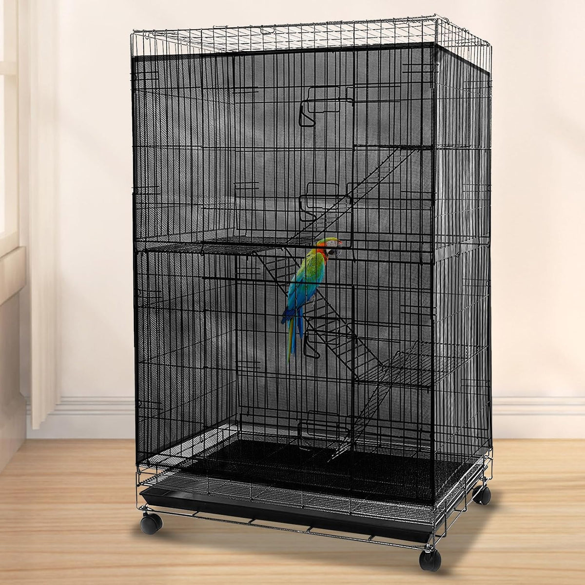 Adjustable elastic rope clasp mechanism on Aynaxcol birdcage feather seed catcher cover