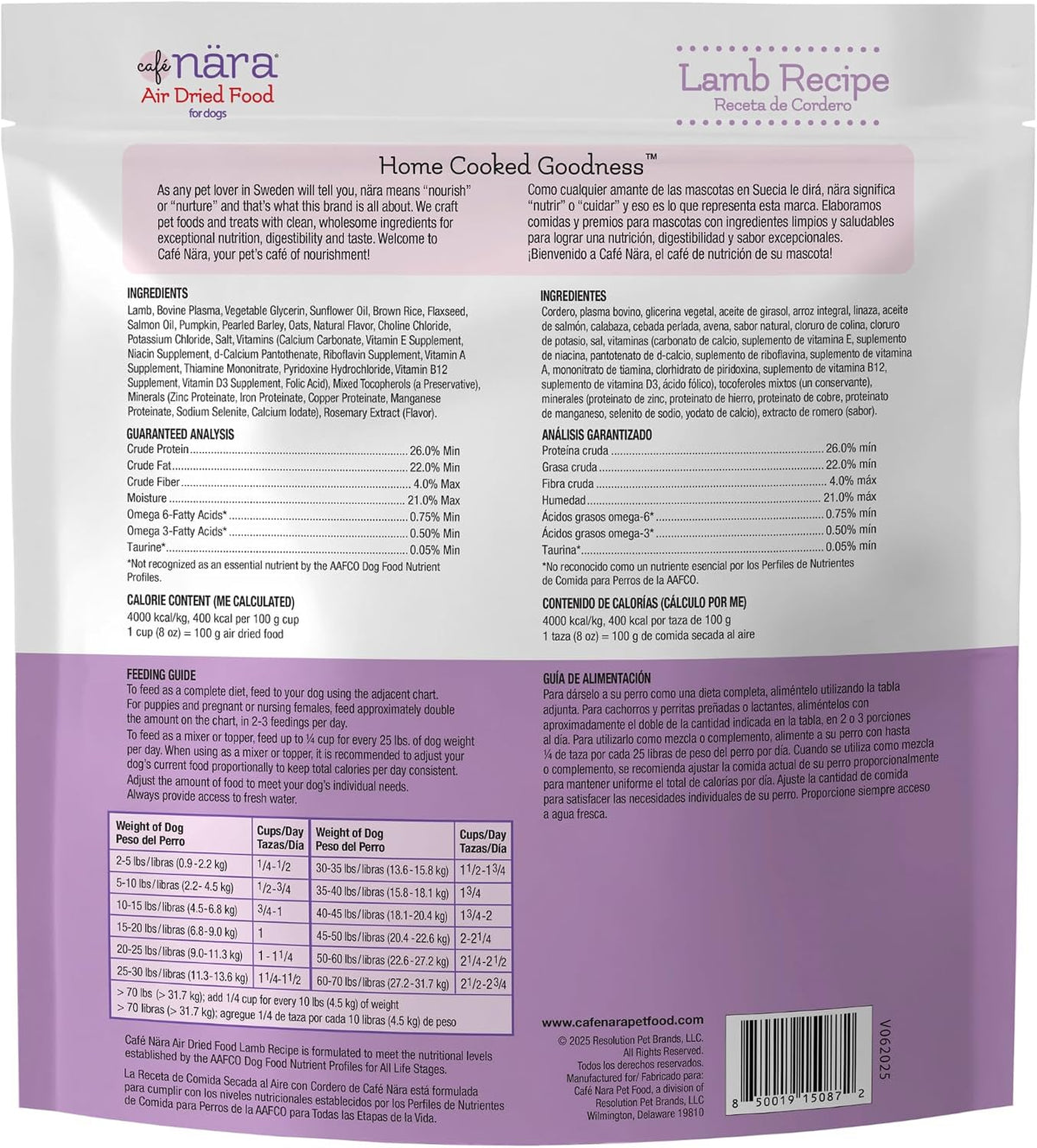 CafÃ© Nara air dried dog food bag showing premium USA pet nutrition