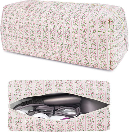 Dark Swan quilted floral hair tools travel bag pink front view showing pattern
