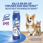 Lysol Pet Odor Eliminator being applied to a pet bed