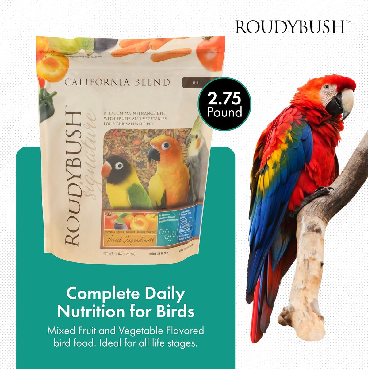RoudyBush mini pellets and dried fruit blend close up