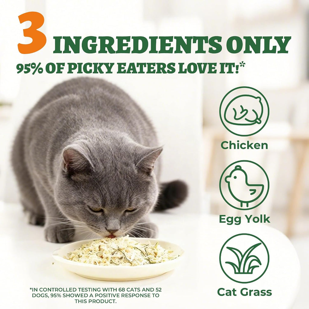 Wellix freeze dried chicken and cat grass treat close up