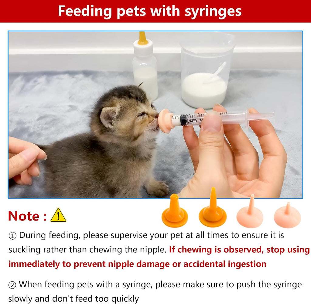 Pet Feeding Bottle and Syringe Set for Puppies and Kittens(2 Bottles,6 Syringes,10 Nipples,1 Storage Measuring Cup) - Image 2