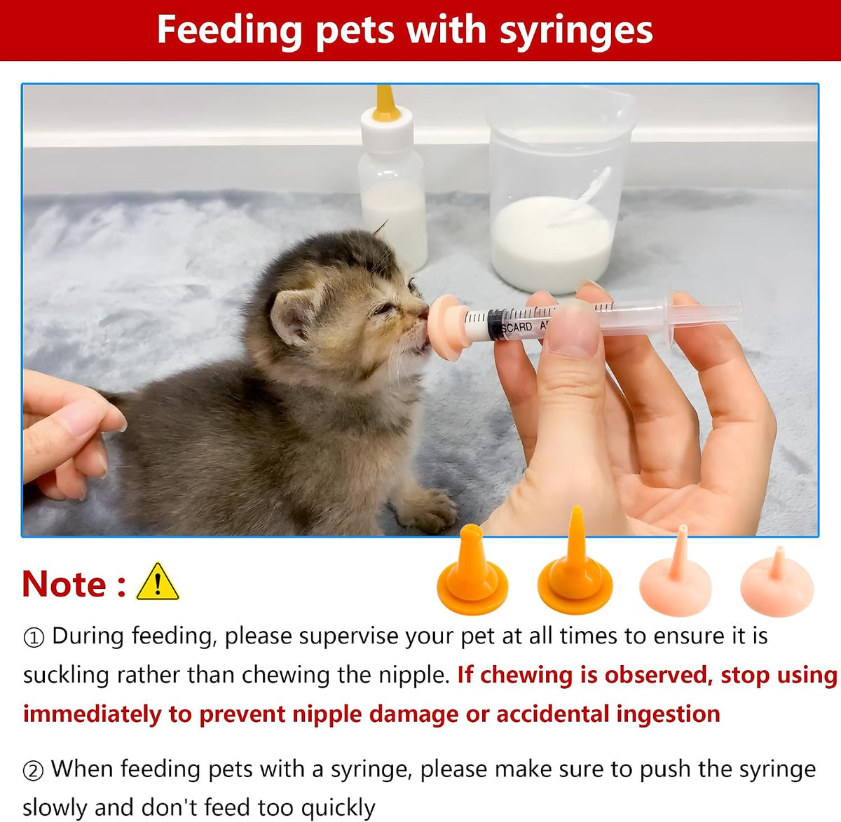 Pet Feeding Bottle and Syringe Set for Puppies and Kittens(2 Bottles,6 Syringes,10 Nipples,1 Storage Measuring Cup) - Image 2