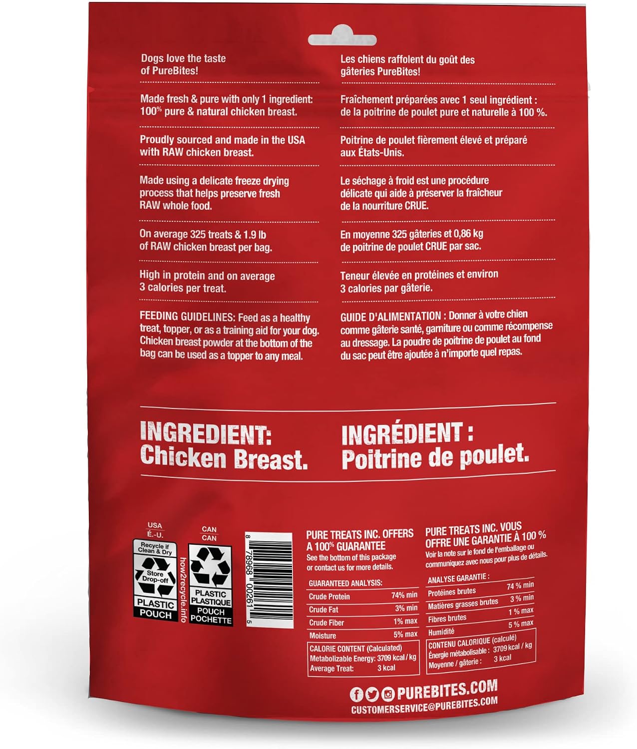 PureBites raw freeze dried human grade chicken breast snack close up