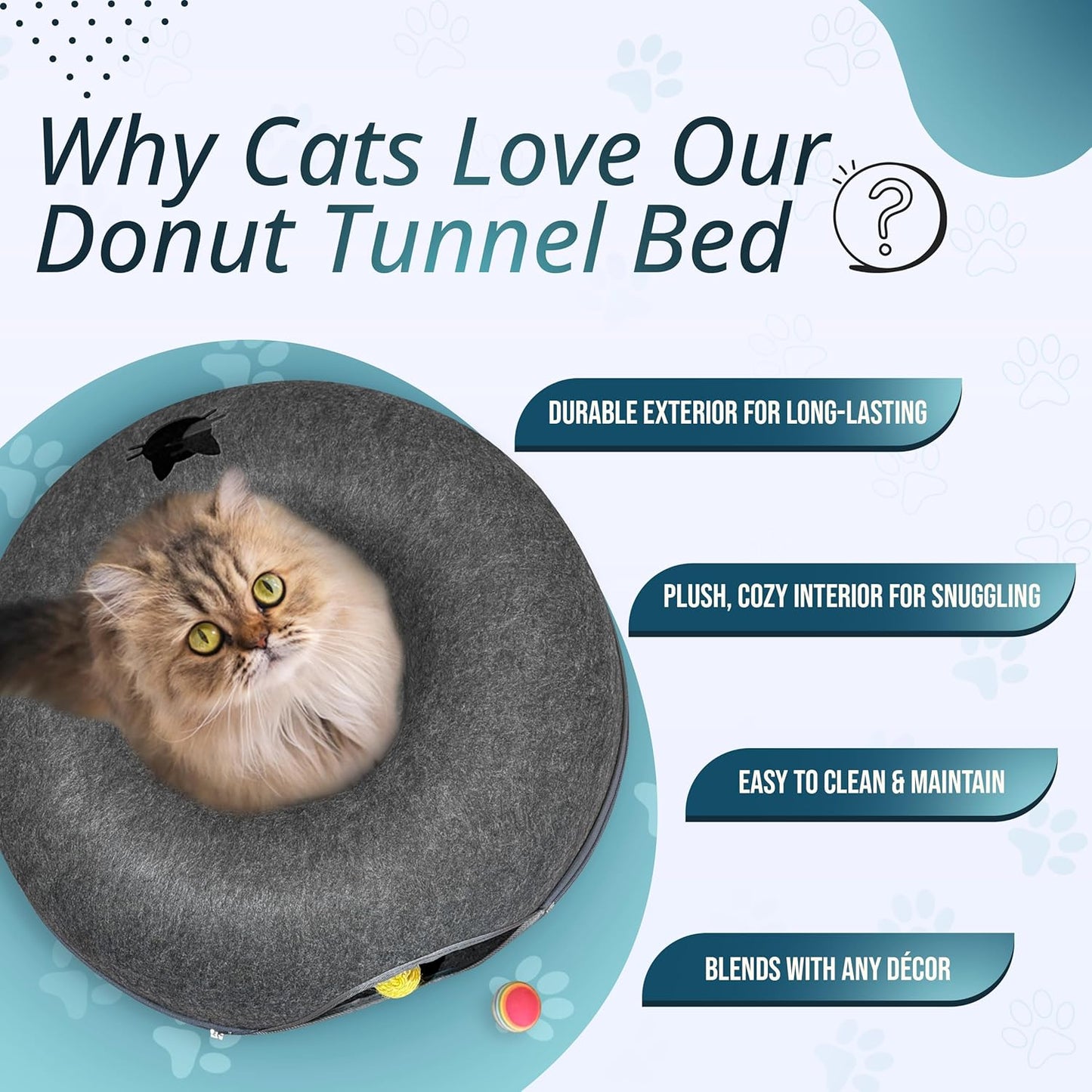 Meow Mates cat cave showing tunnel and donut bed configuration