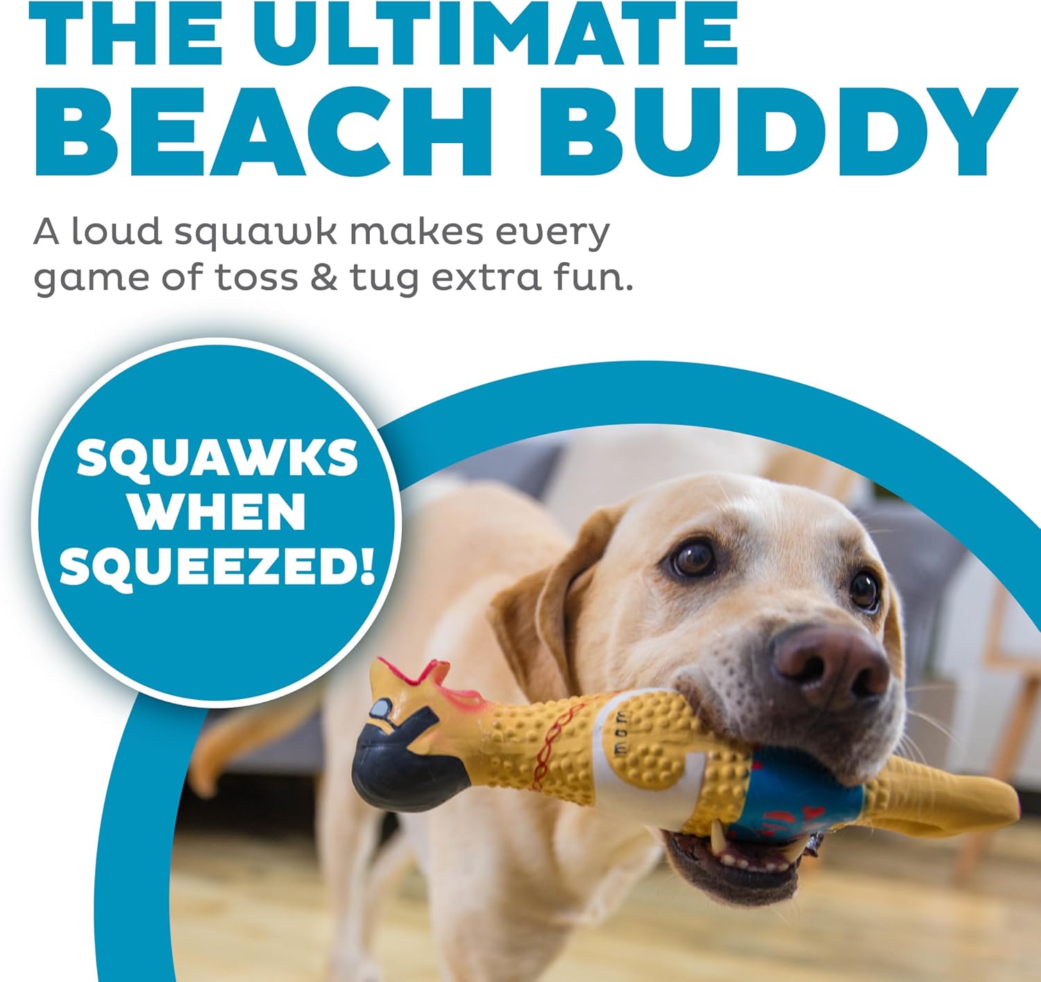 Outward Hound Large Earl Rooster rubber chicken toy with swimsuit design close up
