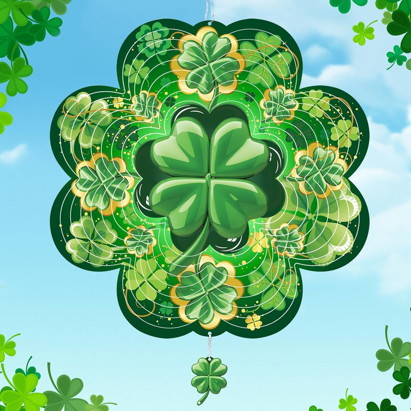 ToBeAce St. Patrick's Day shamrock wind spinner front view