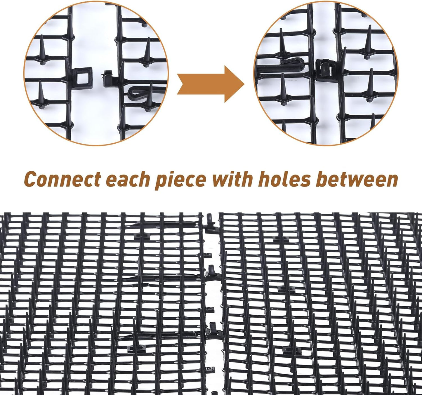 Close up of Bynccea cat deterrent spikes on polypropylene mat