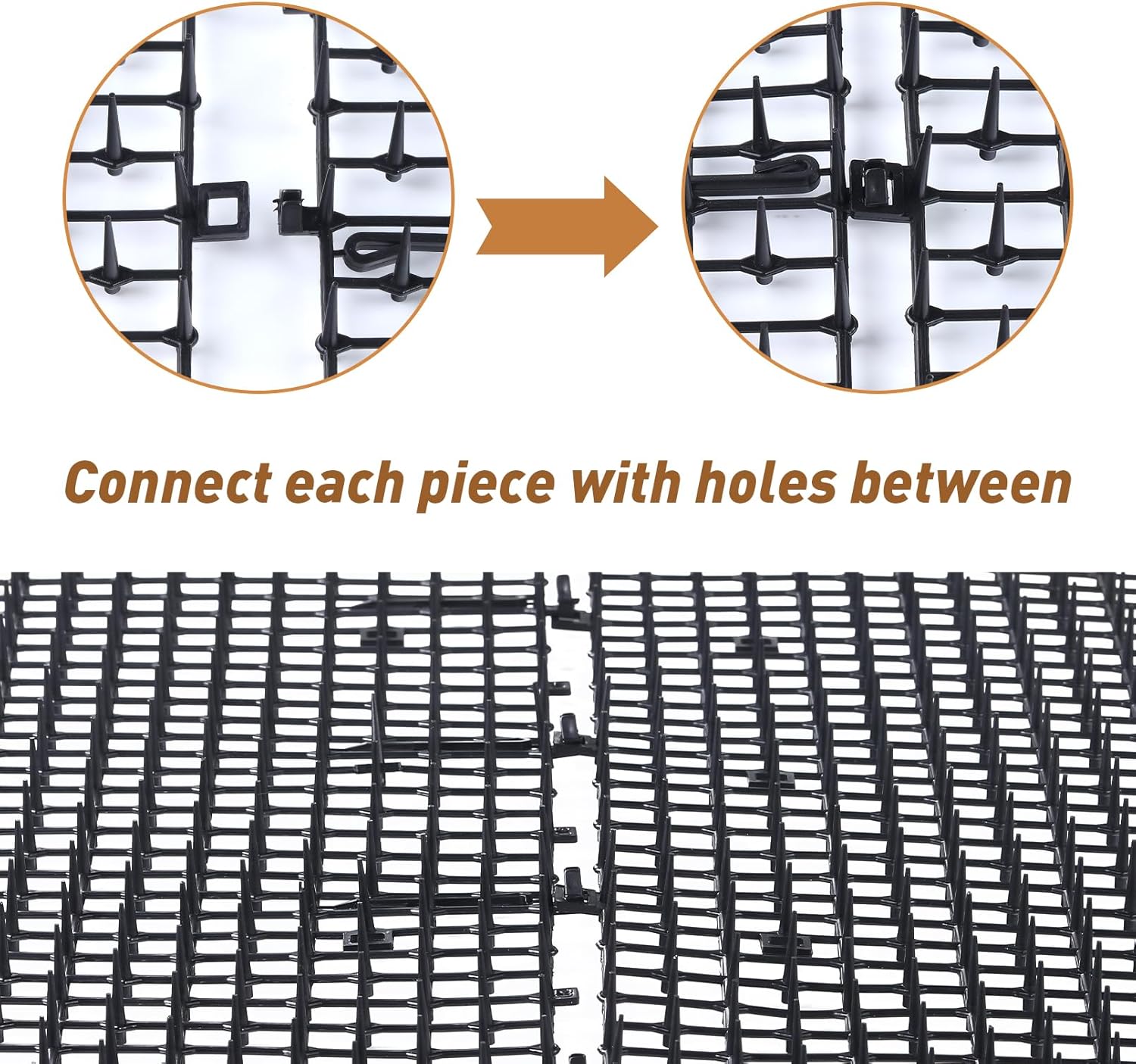 Close up of Bynccea cat deterrent spikes on polypropylene mat