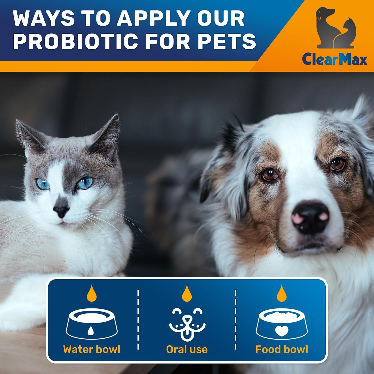 Clear Max multi strain pet probiotic with prebiotics for digestive wellness