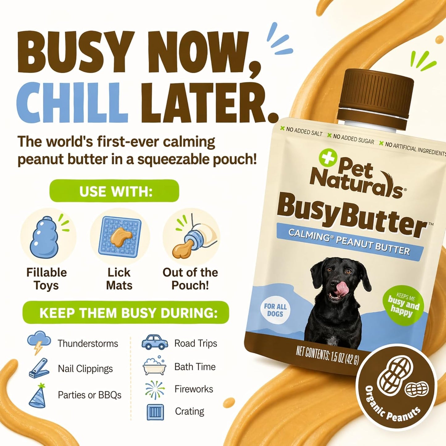 Six pack of Pet Naturals dog anxiety relief peanut butter pouches