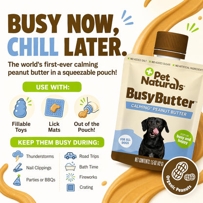Six pack of Pet Naturals dog anxiety relief peanut butter pouches