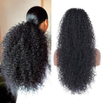 Guiling-1986 drawstring ponytail extension front view showing deep curly texture