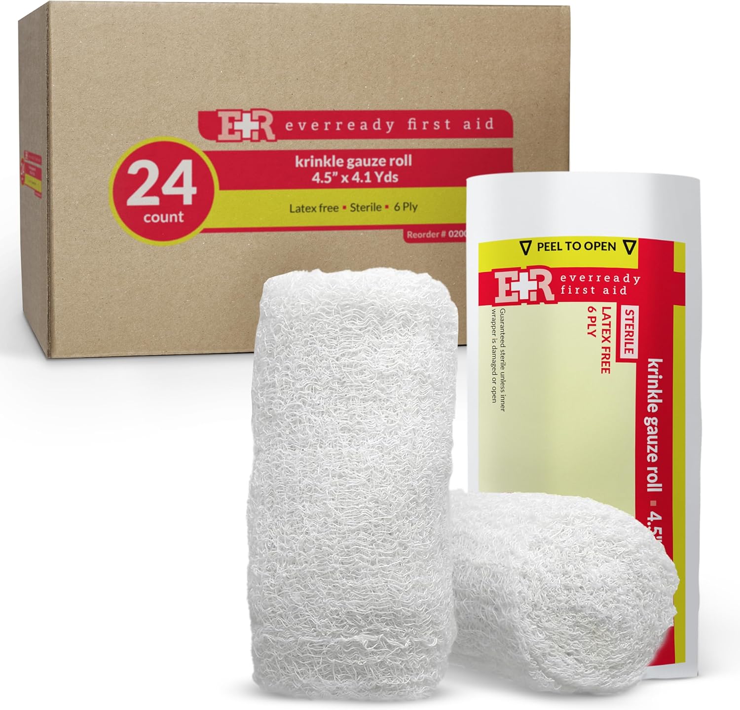 Ever Ready First Aid Sterile Krinkle Gauze Bandage Roll box front view for authentic wound care