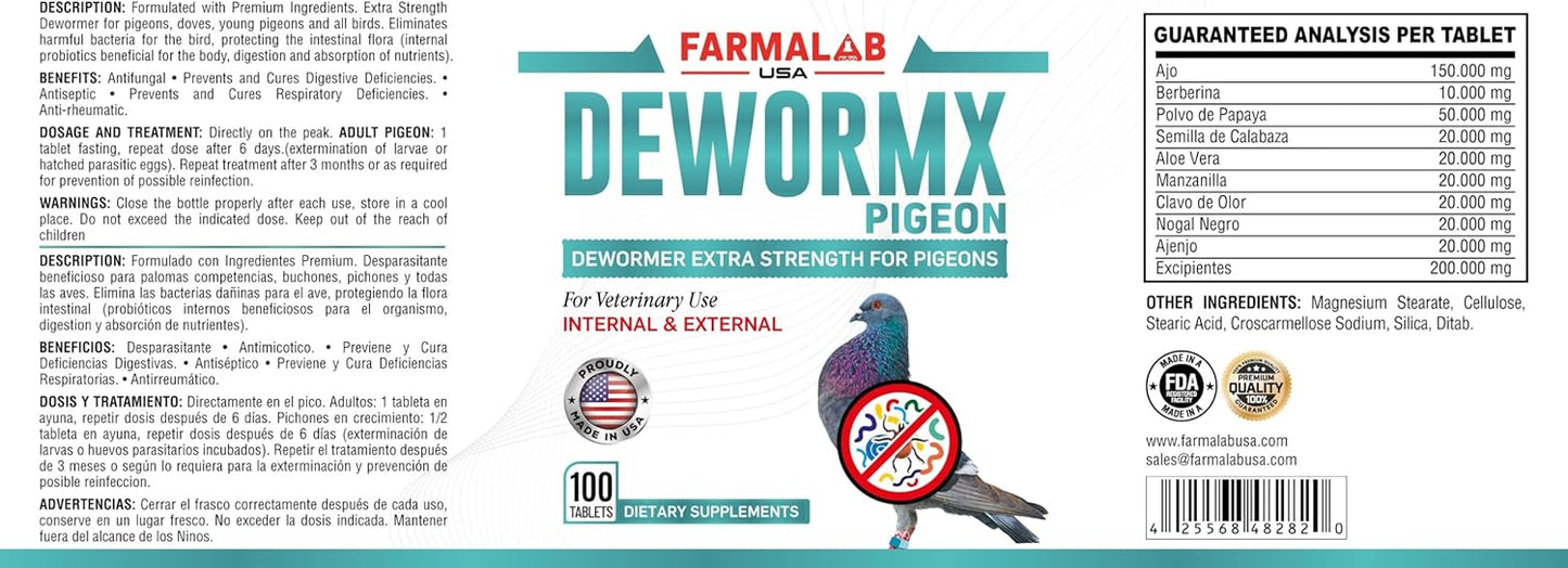 Farmalab Dewormx vegetable flavored health vitamin tablets for racing pigeons