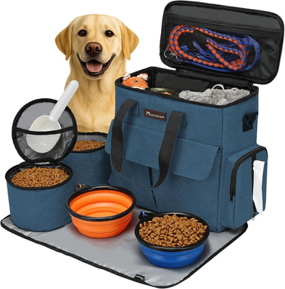 Side view of dog organizer tote showing built in poop bag dispenser