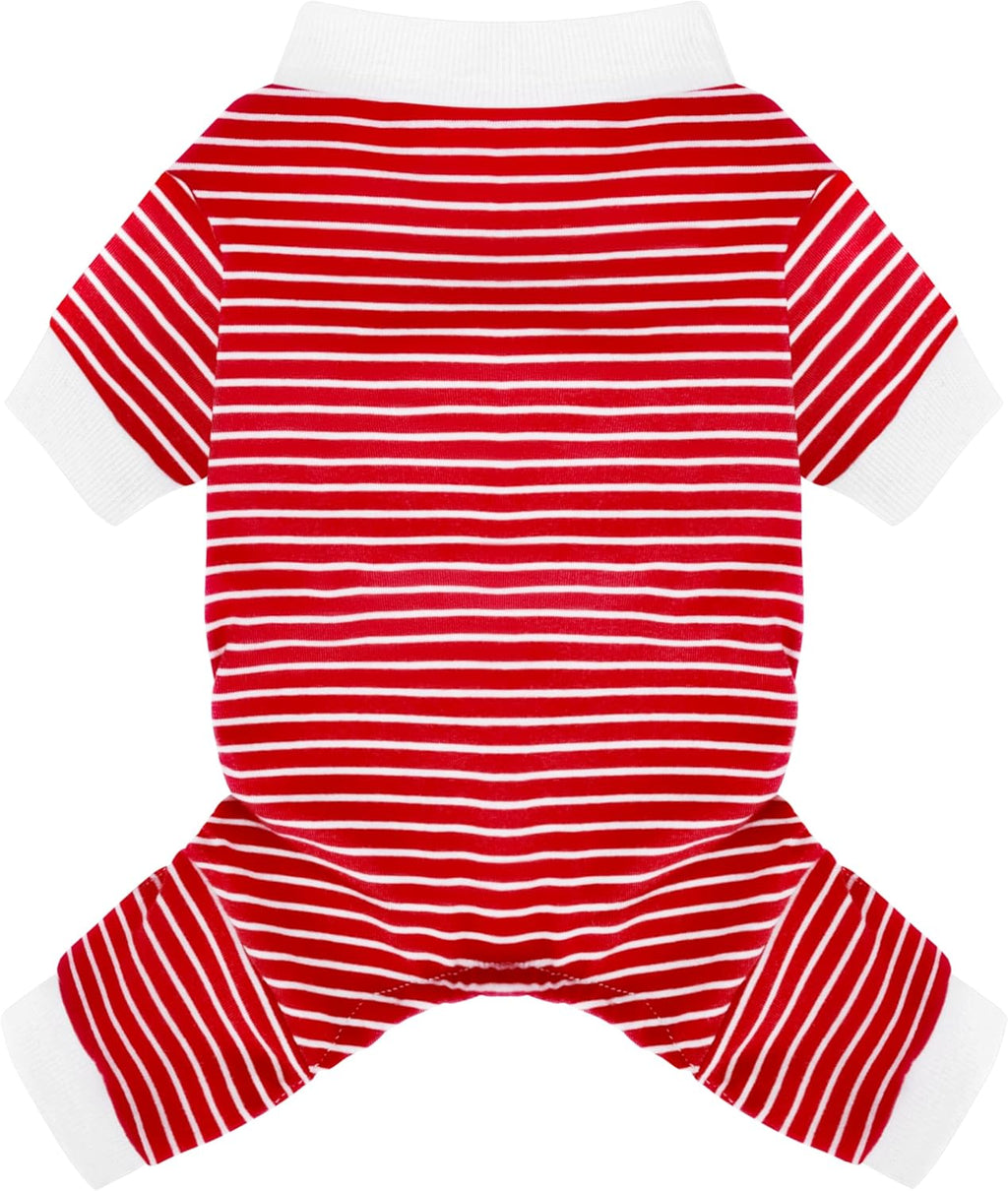 Paiaite Green Striped Dog Pajamas: 4-Legged Cotton Stretchable Jumpsuit Pjs - Lightweight Cozy Puppy Onesie Clothes, Comfortable Pet Sleepwear for Hair Shedding Coverage M - Image 9