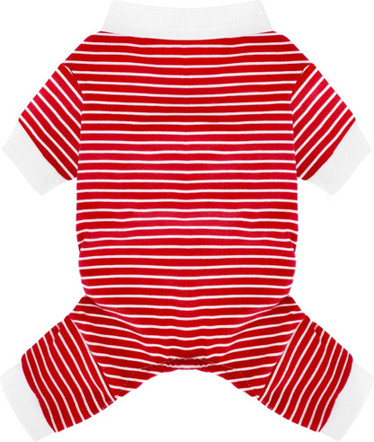 Paiaite Green Striped Dog Pajamas: 4-Legged Cotton Stretchable Jumpsuit Pjs - Lightweight Cozy Puppy Onesie Clothes, Comfortable Pet Sleepwear for Hair Shedding Coverage M - Image 9