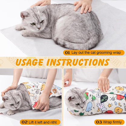 Sinfun feline grooming wrap laid flat showing secure closure texture.