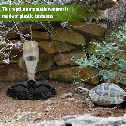 Side view of the Mumufy reptile hydration feeder placed in a corner tank.