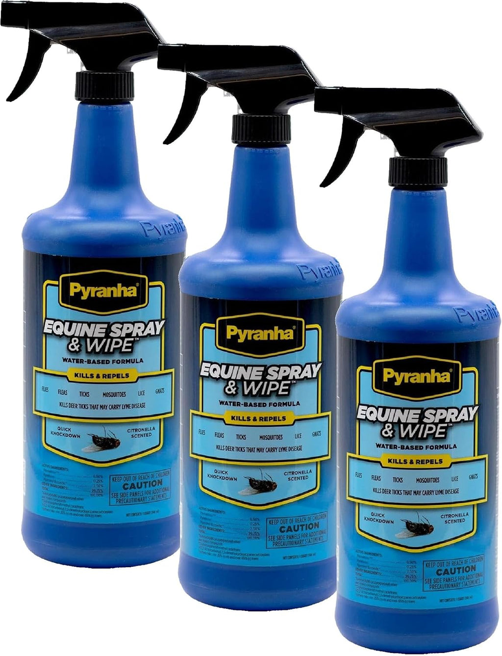 Pyranha fly spray container in a barn setting