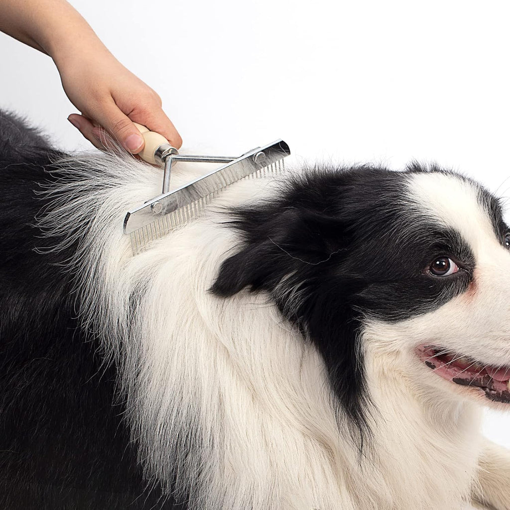 Long tooth double coat brush with forty stainless steel teeth for large dogs