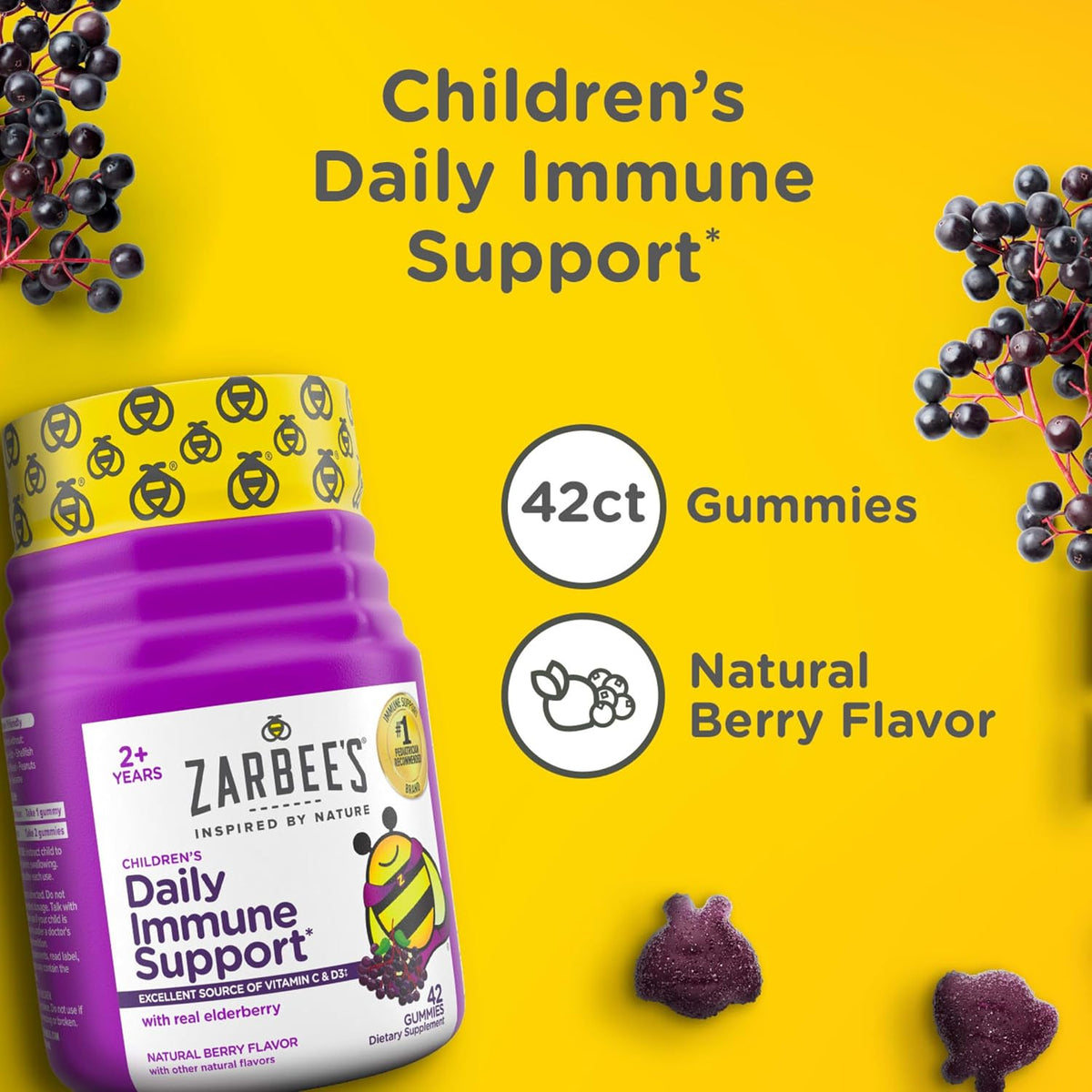 Zarbee's elderberry gummies bottle showing dietary supplement facts
