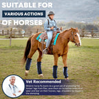 Four pack of lavender horse mesh boots spread out on stable floor