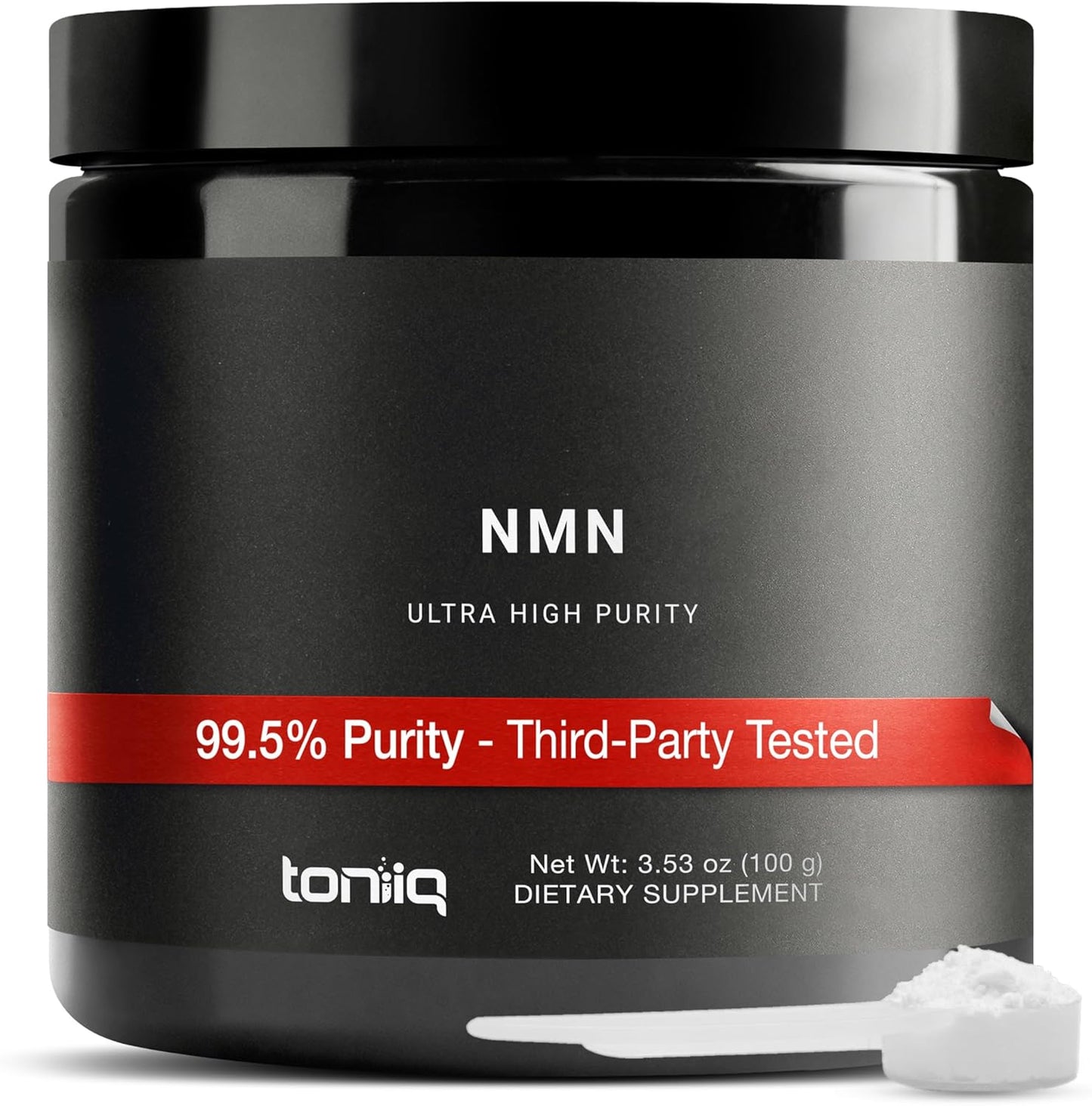 Toniiq Ultra High Purity NMN Powder 100 Grams front view container for cellular NAD support.