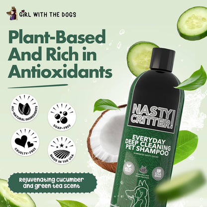 Back of Nasty Critter shampoo bottle showing usage instructions