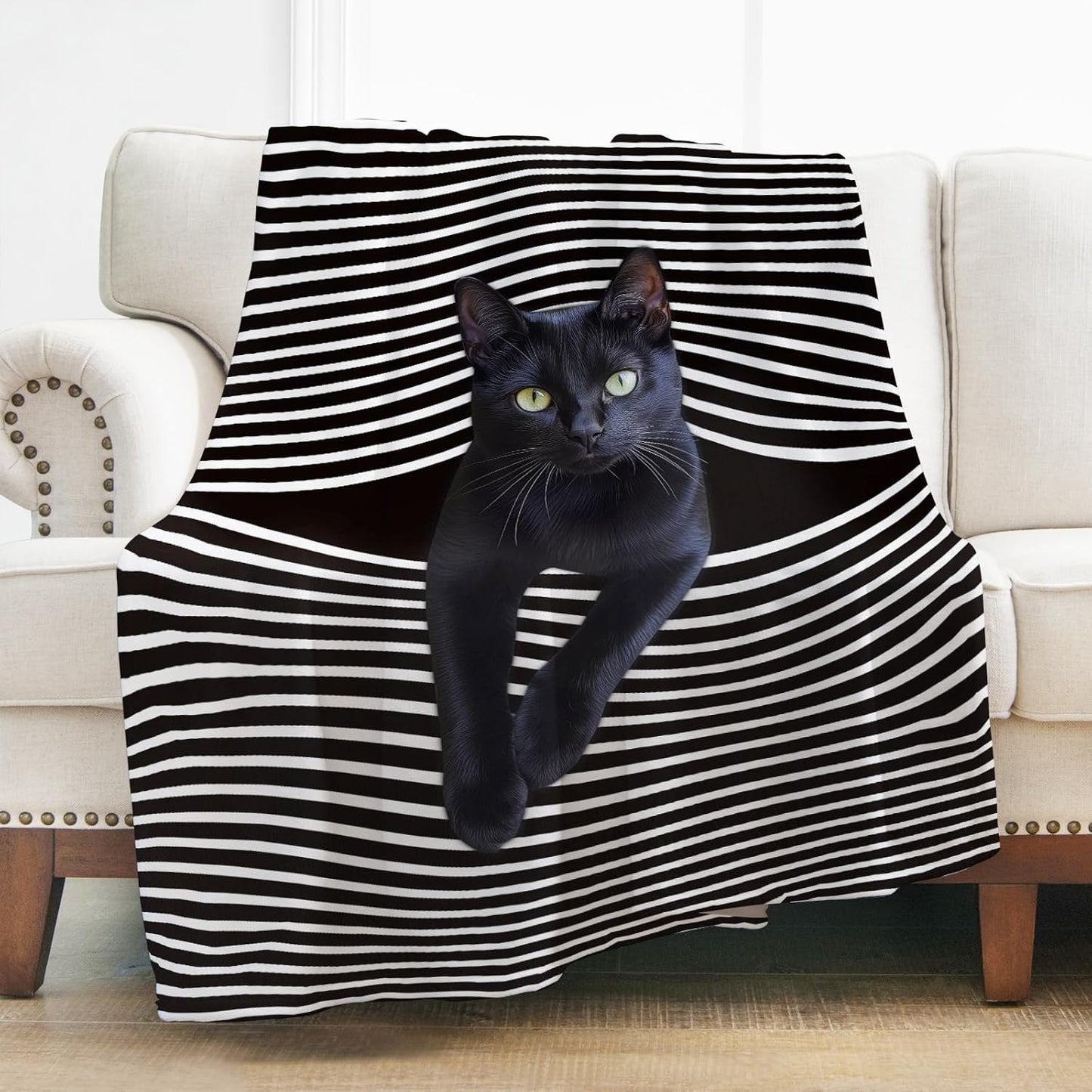 Levens Black Cat Blanket, Cozy Cats Blankets for Cat Lovers 60"x50" Soft Plush Black Cats Gifts, Gift for Animal Lovers, Distinctive Flannel Kitty Blanket for Vintage Botanical Cottage Home Decor - Image 10