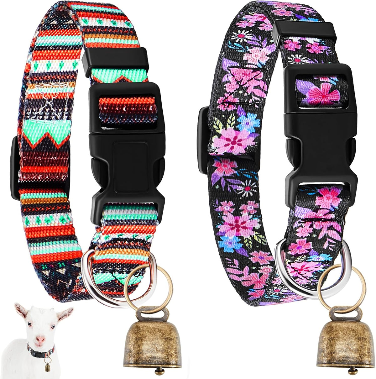 2 Pack Goat Collars with Bells, Sheep Grazing Copper Bells and Adjustable Nylon Collar Set Loud Bronze Bell Small Farm Animal Sheep Cow Accessories(Blue, White,Plaid Pattern) - Image 10