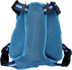 Loungefly Disney Stitch vegan leather pet vest showing the adjustable blue nylon straps and side buckles.