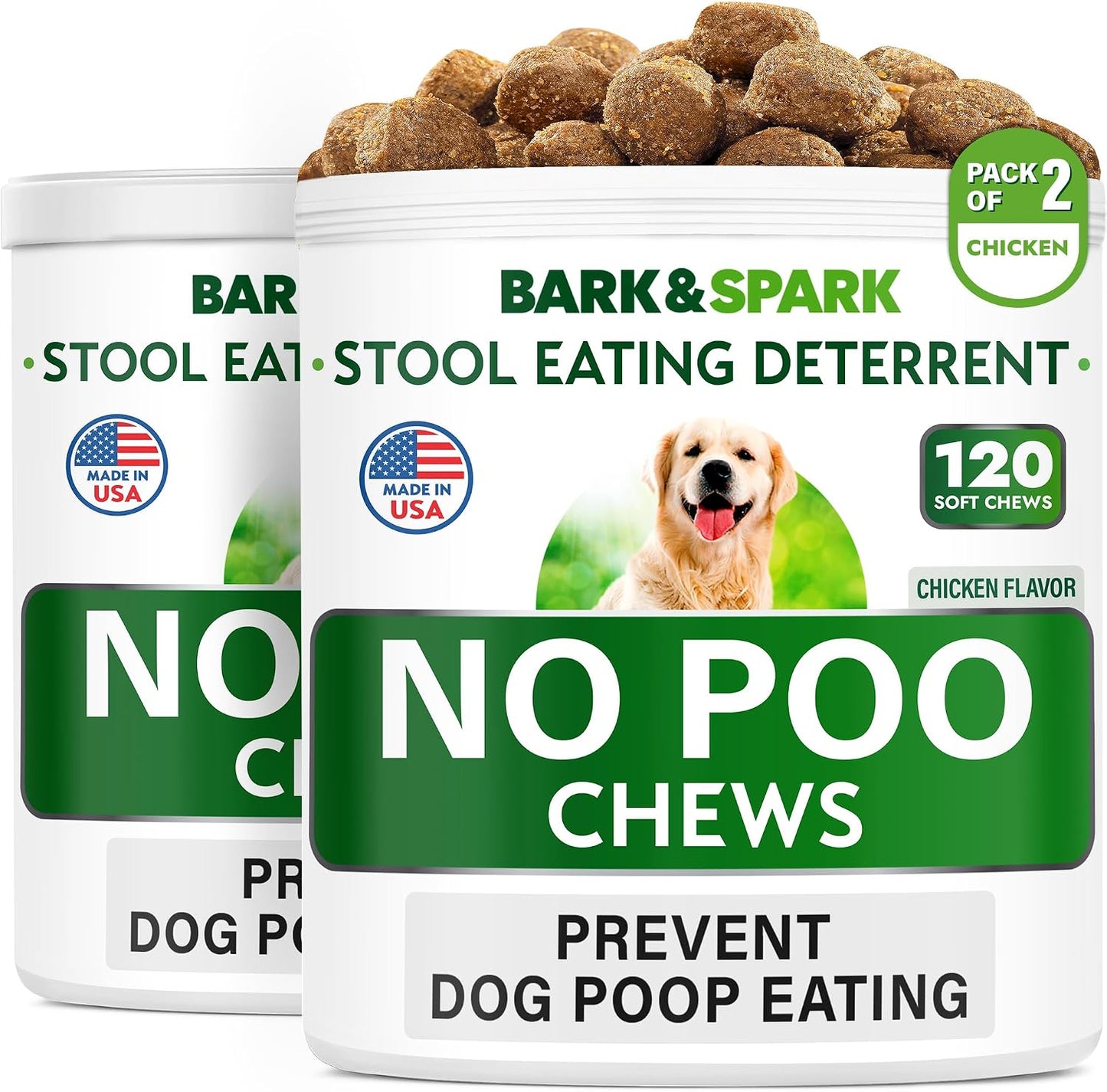 BARK&SPARK NO Poo Treats - Prevent Dog Poop Eating - Coprophagia Treatment - Stool Eating Deterrent - Probiotics & Enzymes - Digestive Health + Breath Aid - 120 Soft Chews - USA Made - Bacon Flavored - Image 9