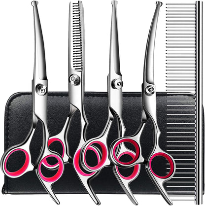 TINMARDA Dog Grooming Kit, Professional Stainless Steel Dog Grooming Scissors with Curved Shears, Pink Finger Rings - 4 Piece Sharp Durable Pet Shears for Dogs Cats At Home Salon-Quality Grooming - Image 9
