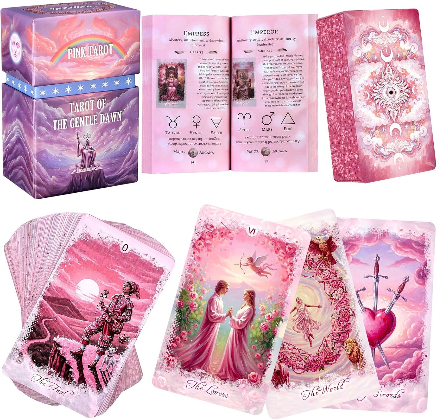 XSYLOHXL oil painting pink tarot cards front view showcasing the beautiful hand-gilded foil edge on premium cardstock.