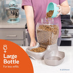 Petmate Pet Cafe gravity fed dog dispenser highlighting the easy-grab side cutouts