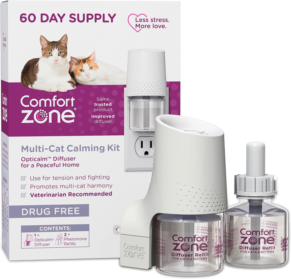 COMFORT ZONE Value Kit; 3 Multicat Diffusers & 6 Refills; Cat Calming Pheromone; Reduce Stress, Aggression, Fighting, Urine Marking, Scratching - Image 10