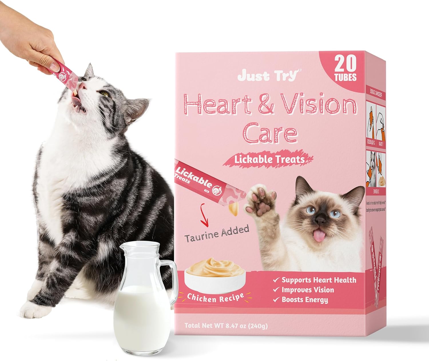 Just Try 20 Tubes Creamy Lickable Cat Treats, Healthy Cat Grass Treats, Hairball Control Relief Functional with Taurine & Vitamin E for Cats - Image 9