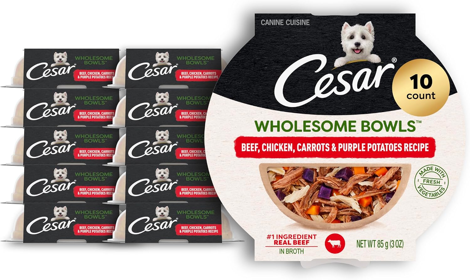 Cesar Wholesome Bowls Adult Wet Dog Food, Chicken, Recipe, Wet Food for Dogs, 3 Oz. Bowls, 10 Count - Image 11