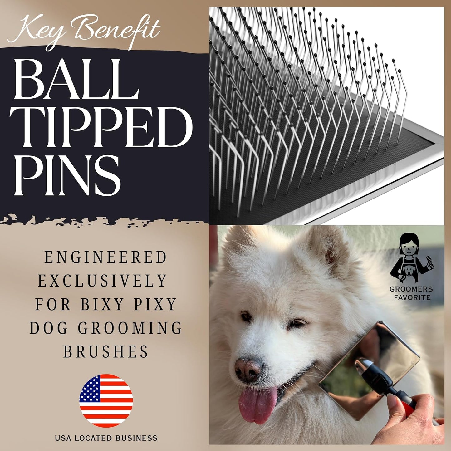 Extra long stainless steel pins with protective ball tips for pet massage.