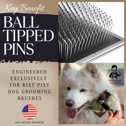 Extra long stainless steel pins with protective ball tips for pet massage.