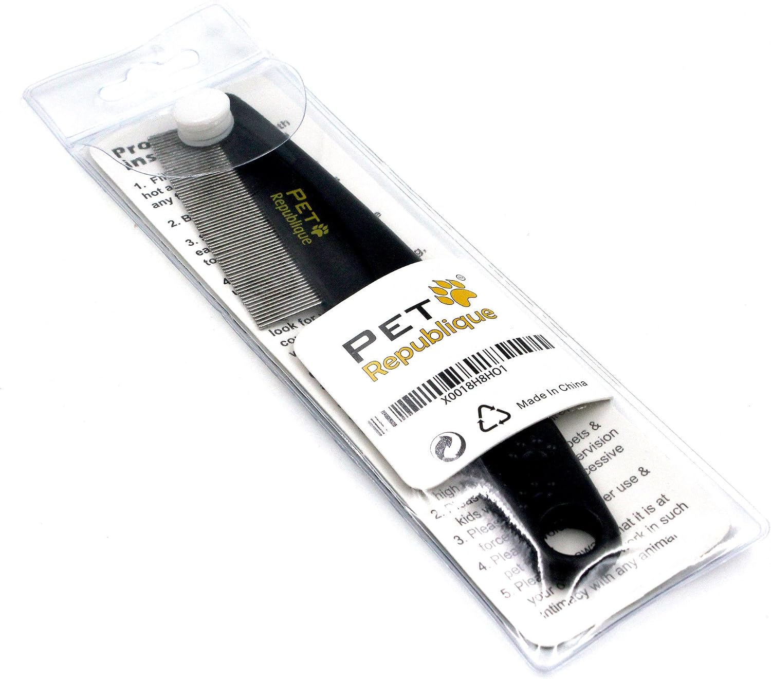 Side view of Pet Republique flea comb showing pin flexibility
