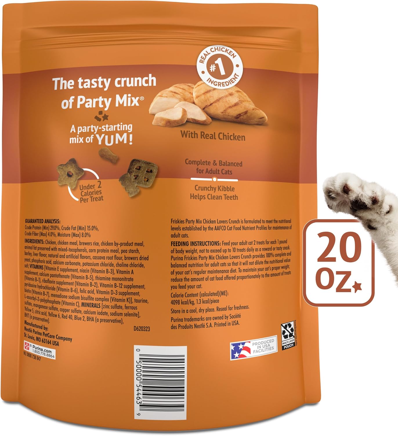 Real chicken cat treats by Purina Friskies in a large pouch