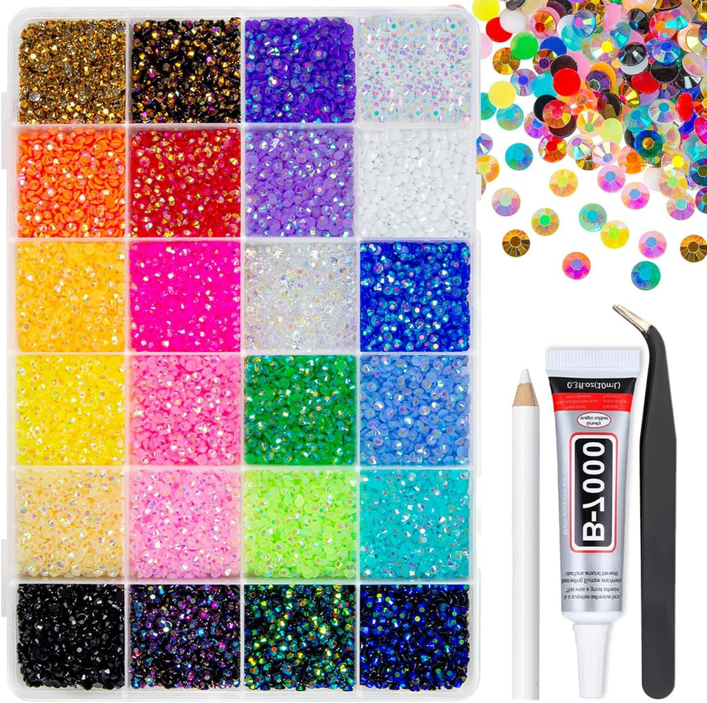 Qiipii 24 Color Jelly Resin Rhinestones front view of storage box