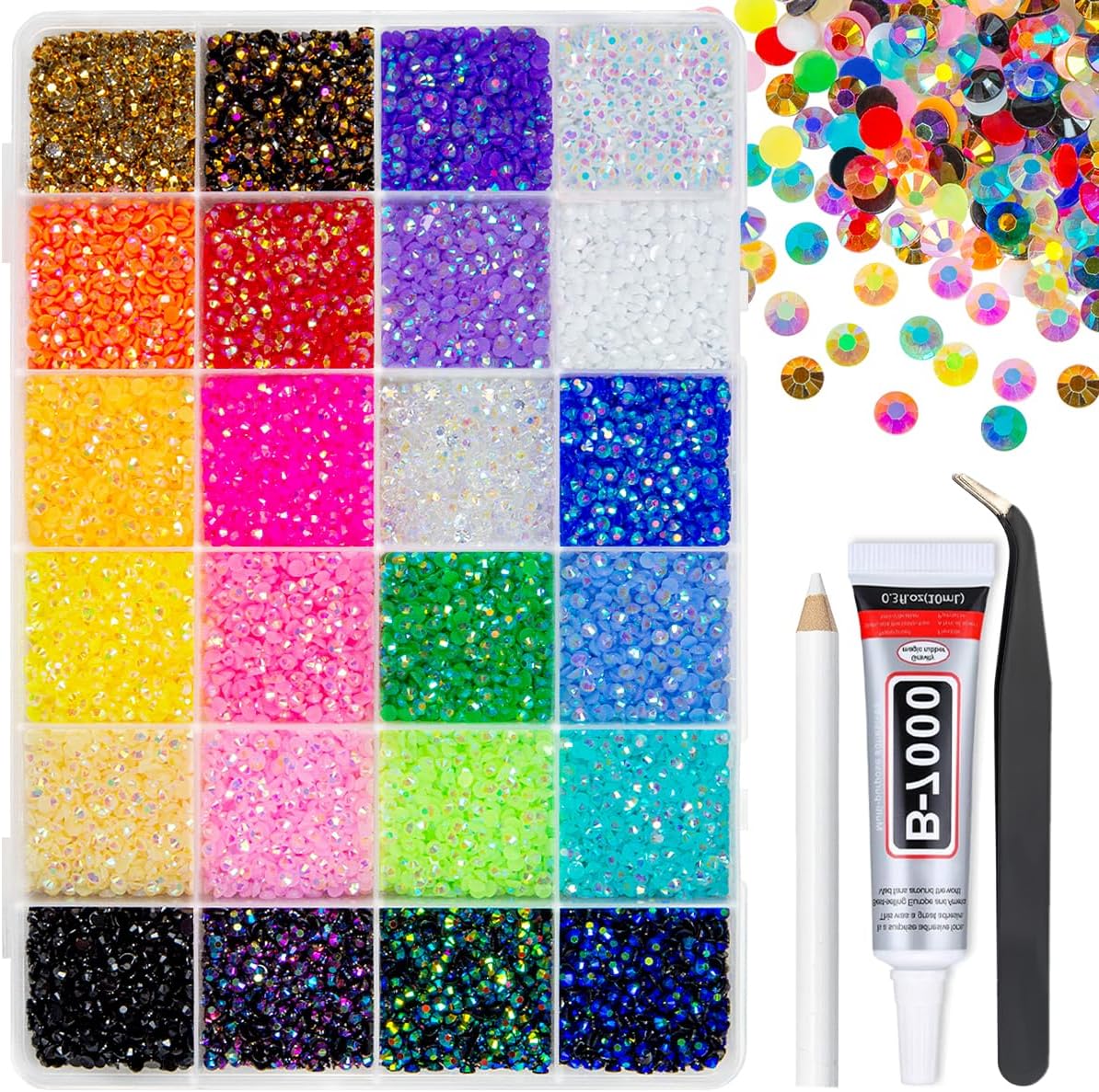 Qiipii 24 color jelly resin rhinestones kit front view